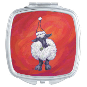 Sheep Christmas On Red Mirror For Makeup