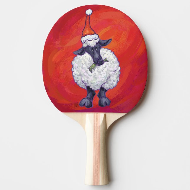 Sheep Christmas On Red Ping-Pong Paddle (Front)