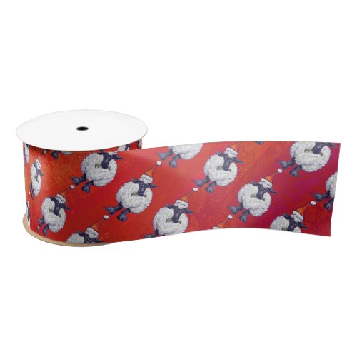 Sheep Christmas On Red Satin Ribbon