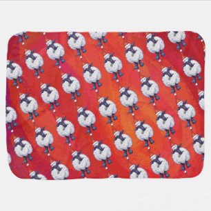 Sheep Christmas On Red Stroller Blanket
