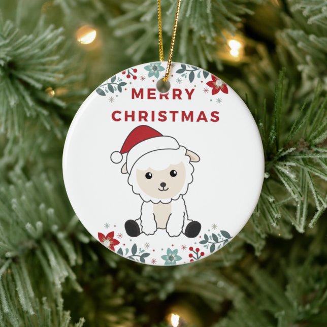 Sheep Christmas Sheep Winter Animals Ceramic Ornam Ornament (Tree)
