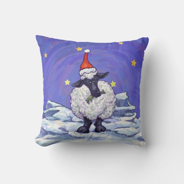 Sheep Christmas Throw Pillow (Front)