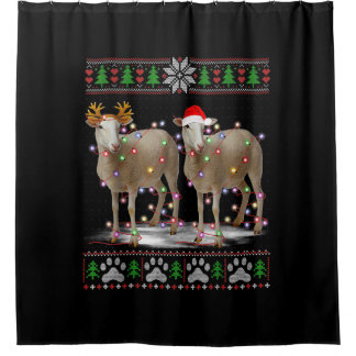 Sheep Christmas Tree Lights | Santa Animal Gift Shower Curtain