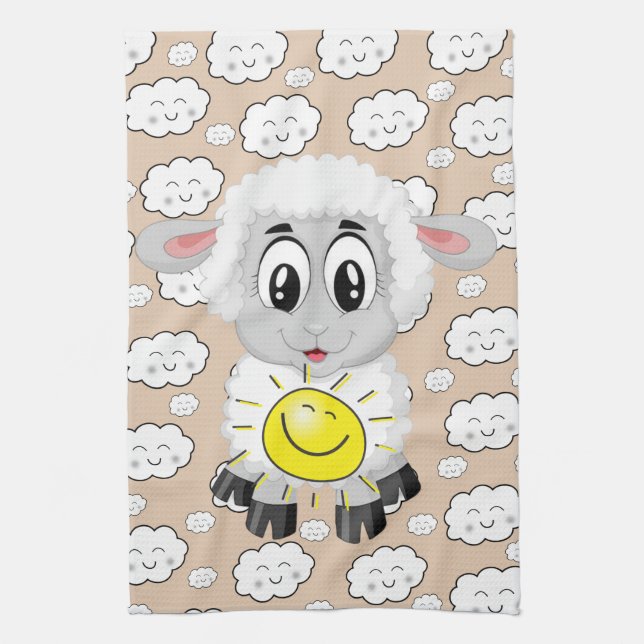 Sheep Clouds Sun Kitchen Hand Towel (Vertical)