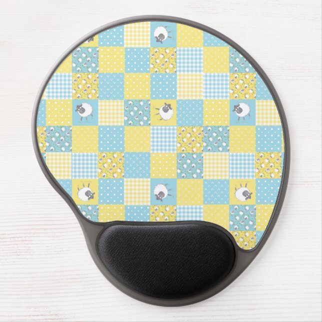 Sheep: Country-Style, Faux Patchwork Gel Mousepad (Front)