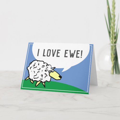 Sheep Design Cartoon with I Love Ewe Pun Card