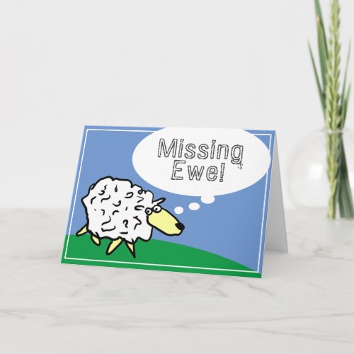 Sheep Design Cartoon with Missing Ewe Pun Card