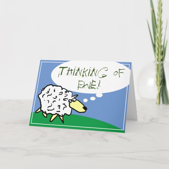 Sheep Design Cartoon with Thinking of Ewe Pun Card (Front)
