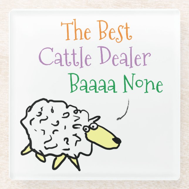 Sheep Design for a Cattle Dealer Glass Coaster (Front)