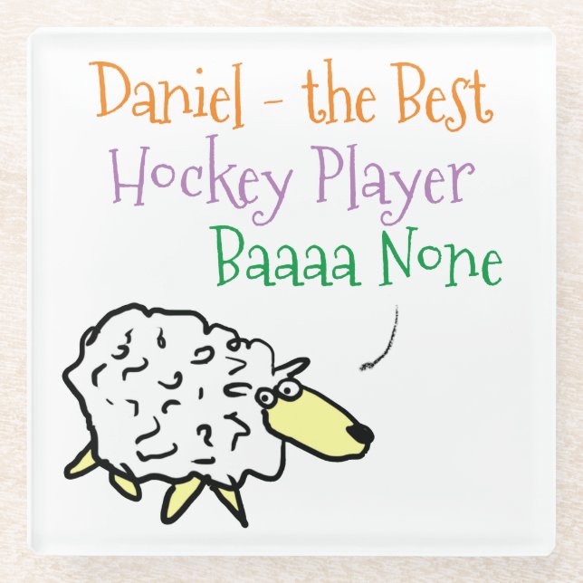 Sheep Design for a Hockey Player Glass Coaster (Front)