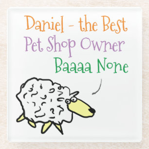 Sheep Design for a Pet Shop Owner Glass Coaster