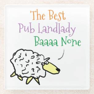Sheep Design for a Pub Landlady Glass Coaster