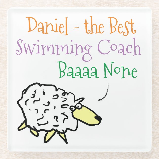 Sheep Design for a Swimming Coach Glass Coaster (Front)