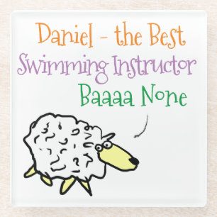 Sheep Design for a Swimming Instructor Glass Coaster
