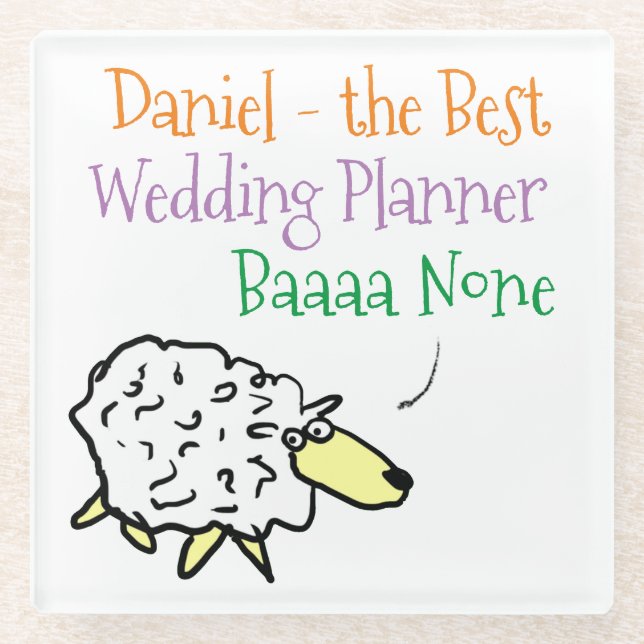 Sheep Design for a Wedding Planner Glass Coaster (Front)