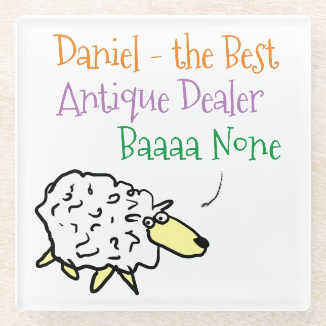 Sheep Design for an Antique Dealer Glass Coaster (Front)