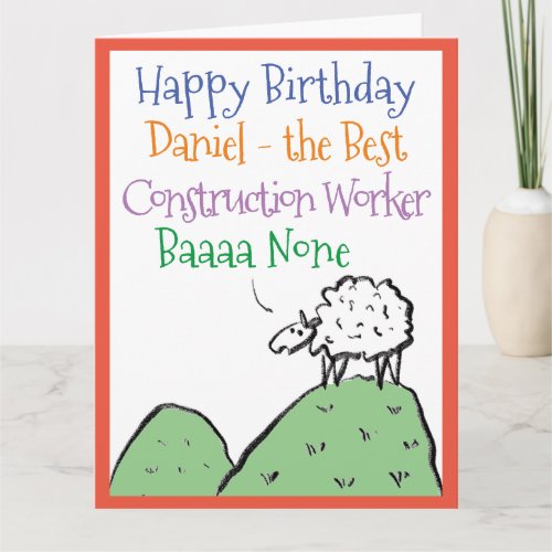 Sheep Design Happy Birthday Construction Worker Card