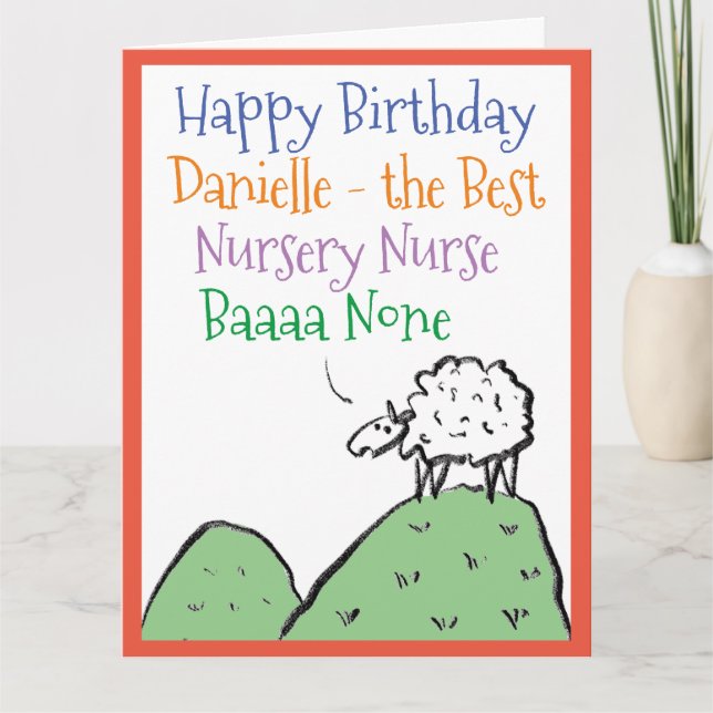 Sheep Design Happy Birthday Nursery Nurse Card (Front)