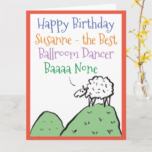 Sheep Design Happy Birthday to a Ballroom Dancer Card (Yellow Flower)