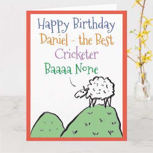 Sheep Design Happy Birthday to a Cricketer Card