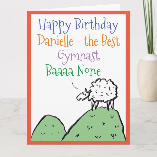 Sheep Design Happy Birthday to a Gymnast Card (Front)