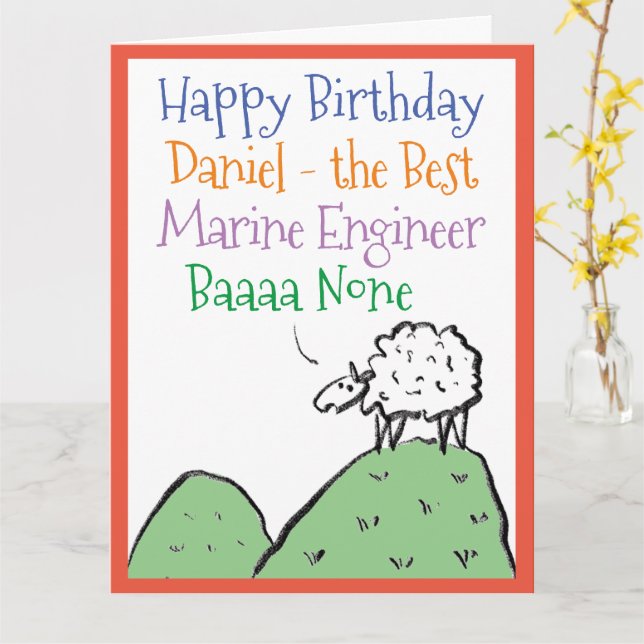 Sheep Design Happy Birthday to a Marine Engineer Card (Yellow Flower)