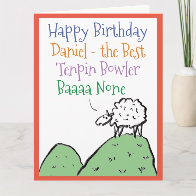 Sheep Design Happy Birthday to a Tenpin Bowler Card (Front)