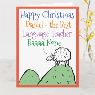 Sheep Design Happy Christmas to a Language Teacher Card
