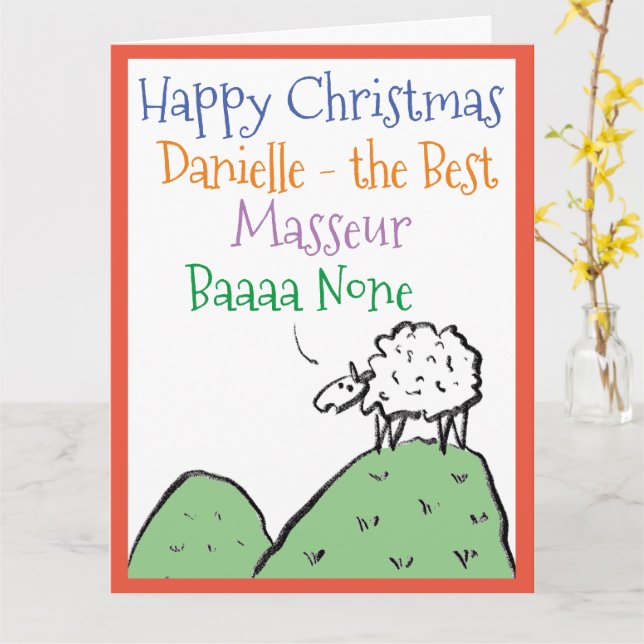 Sheep Design Happy Christmas to a Masseur Card (Yellow Flower)