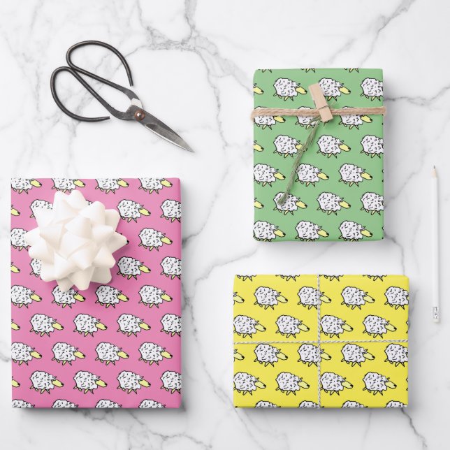 Sheep Design Illustration All Over Pattern Wrapping Paper Sheets (Front)