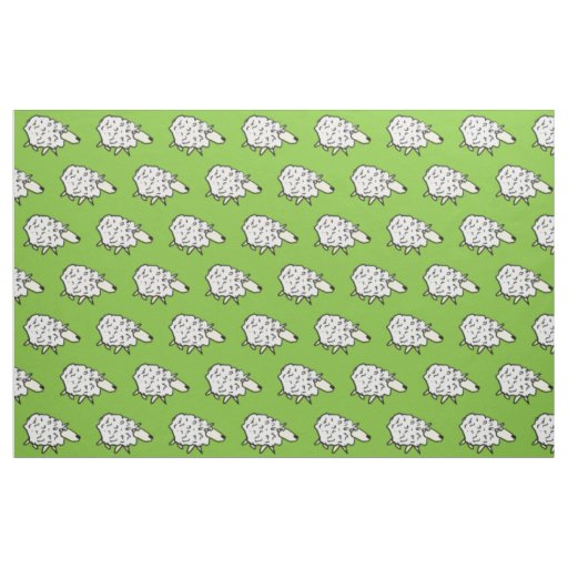 Sheep Designs in a Pattern on a Green Background Fabric