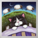 Sheep Dreams Fantasy Cat Art Print