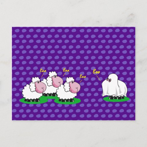 Sheep dressed up as a Halloween ghost going Boo Postcard