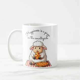Sheep eating pizza coffee mug