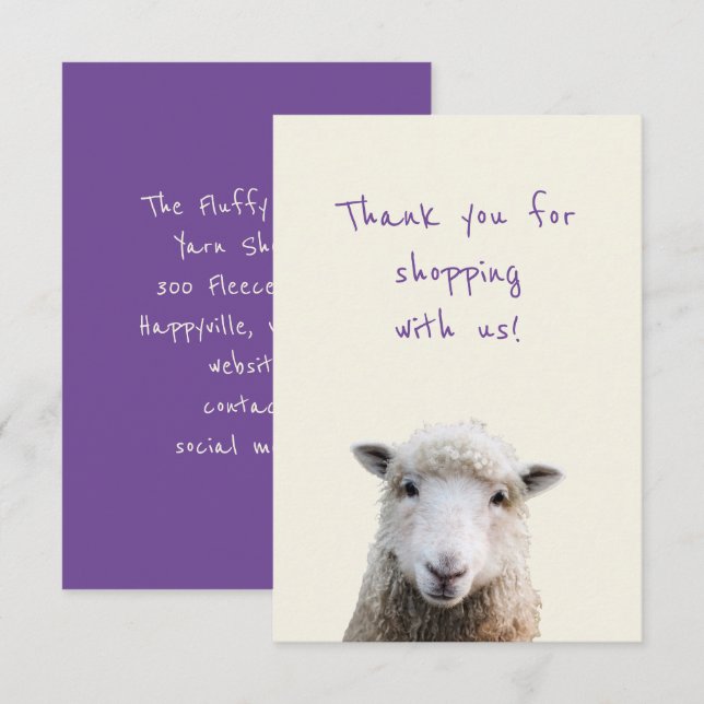 Sheep Face Small Business Thank You Note Cards (Front/Back)
