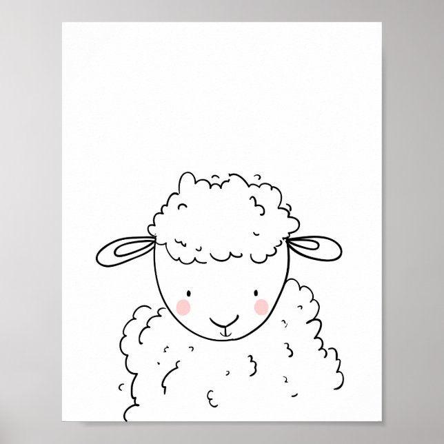 Sheep Farm Animal Nursery Lamb Wall Art Monochrome (Front)