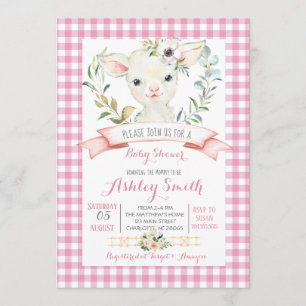 sheep farm baby shower invitation pink girl