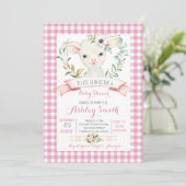 sheep farm baby shower invitation pink girl (Standing Front)