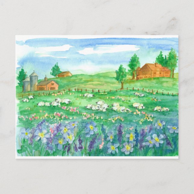 Sheep Farm House Wildflowers We've Moved Postcard (Front)