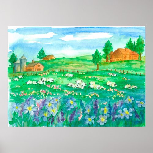 Sheep Farm Wildflower Meadow Poster