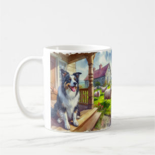 Sheep Farm with Border Collie Dog Mug