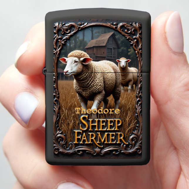 Sheep Farmer Rustic Field Zippo Lighter (In Hand)
