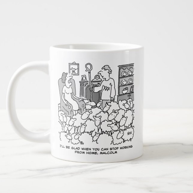 Sheep Farmer Working from Home with his Sheep Giant Coffee Mug (Left)