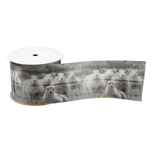 Sheep Flock Baby Lamb Satin Ribbon (Spool)