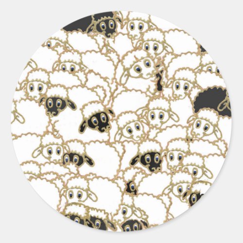 sheep flock black and white classic round sticker