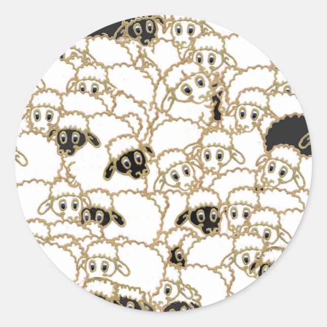 sheep flock black and white classic round sticker (Front)