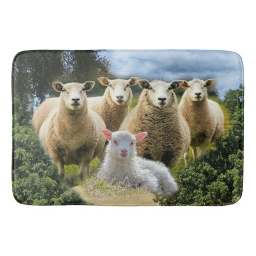 Sheep Flock Sheep Herd Baby Lamb Sheep Farm Bath Mat