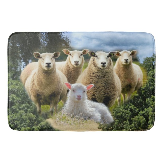 Sheep Flock Sheep Herd Baby Lamb Sheep Farm Bath Mat (Front)