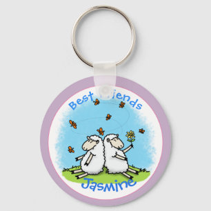 Sheep friends with butterflies cartoon keychain