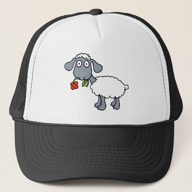 Sheep Gray White Lamb Red Flower Trucker Hat (Front)